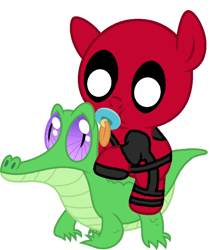 Size: 786x917 | Tagged: safe, artist:red4567, gummy, crossover, cute, deadpool, deadpool is best pony, pacifier, ponies riding gators, ponified, recolor, riding