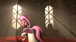 Size: 3840x2160 | Tagged: safe, artist:countess-amie, oc, oc only, oc:wintergleam, bat pony, pony, 3d, church, clothes, dress, solo, source filmmaker, wedding dress