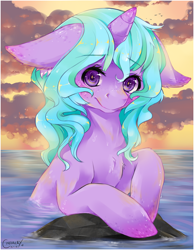 Size: 1280x1652 | Tagged: safe, artist:cindacry, oc, oc only, oc:waterglow, pony, unicorn, ocean, solo, wet