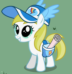 Size: 679x689 | Tagged: safe, screencap, lemon daze, the mysterious mare do well, background pony, baseball cap, hat, saddle bag, solo