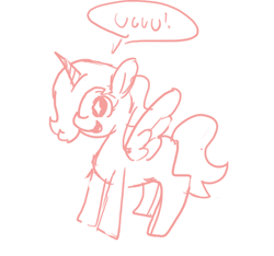 Size: 640x600 | Tagged: safe, oc, oc only, oc:emerald jewel, alicorn, pony, colt, colt quest, cyoa, femboy, foal, happy, male, open mouth, race swap, sketch, smiling, solo, spread wings, starry eyes, uguu, wingding eyes, wings