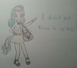 Size: 2048x1822 | Tagged: artist needed, safe, bon bon, sweetie drops, human, bon bon is not amused, humanized, i didn't put those in my bag, tailed humanization, traditional art