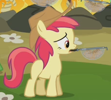 Size: 228x205 | Tagged: safe, screencap, liberty belle, earth pony, pony, apple family reunion, apple family member, background pony, blank flank, cowboy hat, cropped, female, filly, hat, mouth hold, solo, stetson