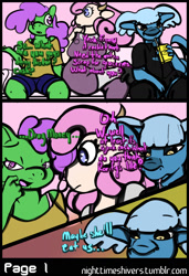 Size: 1152x1680 | Tagged: safe, artist:simplyshivers, oc, oc only, anthro, cow, dragon, comic:rarity's secret fitting party, comic