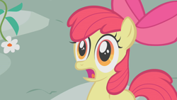 Size: 1280x720 | Tagged: safe, screencap, apple bloom, call of the cutie, faic, flower, shocked, solo, thousand yard stare, why would you post that