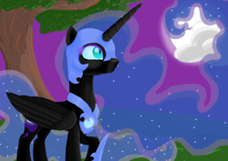 Size: 1414x1000 | Tagged: safe, artist:frozenightpl, derpibooru import, nightmare moon, moon, solo