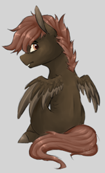 Size: 1146x1886 | Tagged: safe, artist:eggoat, artist:eggoatt, artist:xkipkattx, scootaloo, pegasus, pony, blank flank, female, filly, gray background, looking at you, looking over shoulder, ribs, simple background, solo, spread wings, style emulation, wings