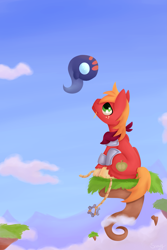 Size: 2009x3002 | Tagged: safe, artist:snowyglaze, big macintosh, earth pony, pony, bastion (game), cloud, crossover, floating island, male, sky, solo, stallion