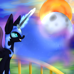 Size: 1024x1024 | Tagged: safe, artist:lighstring, nightmare moon, eclipse, magic, moon, solar eclipse, solo, sun