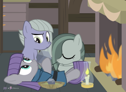 Size: 1000x735 | Tagged: safe, artist:dm29, limestone pie, marble pie, maud pie, pony, advent calendar, candle, fireplace, hearth's warming, holiday horse days, pie sisters, rock, sisters, trio
