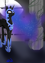 Size: 5000x7000 | Tagged: safe, artist:chimeranightshade, nightmare moon, absurd resolution, column, moon, solo, vine