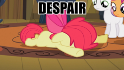 Size: 960x540 | Tagged: safe, screencap, apple bloom, scootaloo, sweetie belle, family appreciation day, cutie mark crusaders, despair, image macro, meme