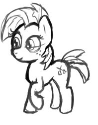 Size: 503x637 | Tagged: safe, artist:itsthinking, babs seed, monochrome, raised hoof, sketch, solo