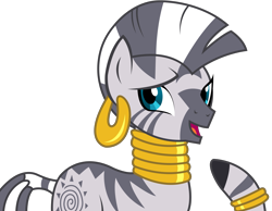 Size: 4531x3520 | Tagged: safe, artist:sketchmcreations, zecora, zebra, what about discord?, absurd resolution, bracelet, ear piercing, earring, female, jewelry, neck rings, open mouth, piercing, quadrupedal, raised hoof, simple background, solo, transparent background, vector