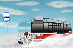 Size: 1024x683 | Tagged: safe, artist:subway777, oc, oc only, oc:vario, pegasus, pony, cloud, tram