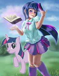 Size: 1314x1700 | Tagged: safe, artist:moaiman, twilight sparkle, twilight sparkle (alicorn), alicorn, equestria girls, clothes, human ponidox, humanized, pixiv, pleated skirt, skirt, socks