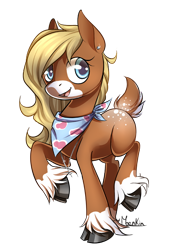 Size: 550x801 | Tagged: safe, artist:moenkin, oc, oc only, deer pony, original species, clothes, commission, ear piercing, earring, jewelry, piercing, scarf, simple background, solo, transparent background, unshorn fetlocks