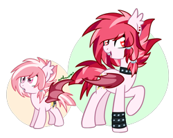 Size: 5000x4000 | Tagged: safe, artist:rarityforever, oc, oc only, oc:ruby dust, bat pony, pony, bracelet, choker, contact lens, ear piercing, earring, older, open mouth, piercing, raised hoof, simple background, smiling, solo, spiked choker, spiked wristband, spread wings, transparent background, younger