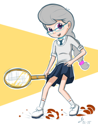 Size: 2975x3850 | Tagged: safe, artist:vsdrawfag, silver spoon, human, clothes, humanized, skirt, solo, sports, tennis, tennis racket