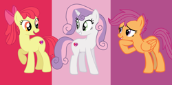 Size: 2016x1000 | Tagged: safe, artist:xgirl109, apple bloom, scootaloo, sweetie belle, cutie mark, cutie mark crusaders, older, open mouth, raised hoof, the cmc's cutie marks