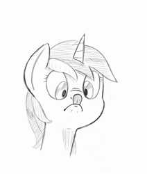 Size: 1058x1246 | Tagged: safe, artist:trickydick, amethyst star, sparkler, bust, cute, monochrome, nose wrinkle, portrait, sketch, solo, tongue out