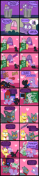 Size: 2000x8953 | Tagged: safe, artist:magerblutooth, diamond tiara, oc, oc:dazzle, oc:iggy, oc:il, oc:imperius, oc:peal, cat, dog, fly, pony, comic:diamond and dazzle, chalk, chalkboard, comic, iguana, imp, pet, red eyes, sharp teeth, transformation