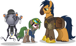 Size: 5306x3250 | Tagged: safe, artist:vector-brony, oc, oc only, pony, robot, unicorn, fallout equestria, absurd resolution, clothes, commission, fallout, mister handy, raised hoof, simple background, transparent background, vault suit, vector