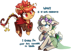 Size: 1024x744 | Tagged: safe, artist:kyaokay, oc, oc only, monkey, sheep, bells, flower