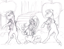 Size: 1292x992 | Tagged: safe, artist:carnivorouscaribou, coloratura, limelight, the mane attraction, background dancers, countess coloratura, dancing, monochrome, sketch, smooth move, the spectacle, traditional art