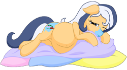 Size: 13500x7500 | Tagged: safe, artist:xniclord789x, oc, oc only, oc:alexandrite flowerhoof, absurd resolution, belly, blanket, looking at you, pregnant, prone, simple background, solo, transparent background