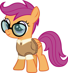 Size: 5563x6000 | Tagged: safe, artist:magister39, scootaloo, absurd resolution, glasses, nerd, simple background, solo, sweater vest, transparent background, vector