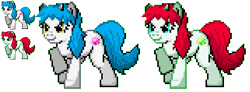 Size: 482x177 | Tagged: safe, artist:dmn666, oc, oc only, oc:cow belle, earth pony, pony, commission, cow horns, pixel art, pokémon, ponymon, simple background, transparent background