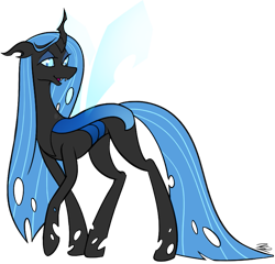 Size: 793x761 | Tagged: safe, artist:egophiliac, oc, oc only, oc:nepenthe, changeling, changeling queen, blue changeling, changeling queen oc, cute, female, solo