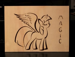 Size: 1280x963 | Tagged: safe, artist:horseez, twilight sparkle, twilight sparkle (alicorn), alicorn, pony, female, mare, pyrography, simple, solo, sparkle, woodwork