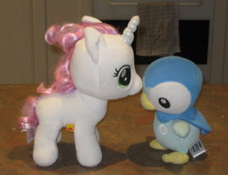 Size: 2172x1671 | Tagged: safe, artist:cheerbearsfan, sweetie belle, irl, photo, piplup, plushie, pokémon