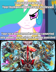 Size: 700x895 | Tagged: safe, edit, edited screencap, screencap, fanfic:the conversion bureau, battleborn, crossover, crossover bait, image macro, meme, the conversion bureau, this really need to happen, tyrant celestia, xenolestia