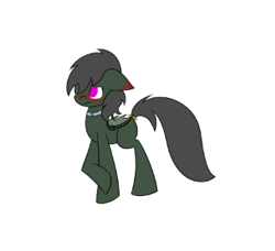 Size: 320x292 | Tagged: safe, artist:askhypnoswirl, oc, oc only, oc:maraco arco, bat pony, pony, blushing, collar, glow, glowing eyes