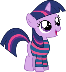 Size: 2309x2501 | Tagged: safe, artist:kimberlythehedgie, twilight sparkle, clothes, cosplay, costume, crossover, filly, frisk, solo, striped shirt, twilight friskle, undertale