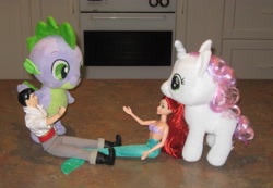 Size: 2543x1759 | Tagged: safe, artist:cheerbearsfan, spike, sweetie belle, ariel, doll, female, irl, male, photo, plushie, prince eric, shipping, spikebelle, straight, the little mermaid, toy