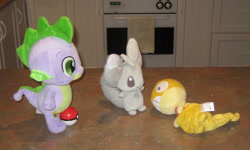 Size: 2735x1642 | Tagged: safe, artist:cheerbearsfan, spike, irl, minccino, photo, plushie, pokéball, pokémon, scraggy