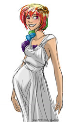 Size: 726x1280 | Tagged: safe, artist:yunyin, rainbow dash, human, clothes, humanized, solo, toga