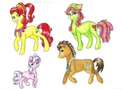 Size: 1024x749 | Tagged: safe, artist:twixyamber, cherry jubilee, diamond tiara, doctor whooves, tree hugger, pony, male, stallion, traditional art