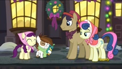 Size: 1280x720 | Tagged: safe, screencap, bon bon, boysenberry, pipsqueak, sweetie drops, pony, a hearth's warming tail, background pony, discovery family logo, plushie, unnamed pony