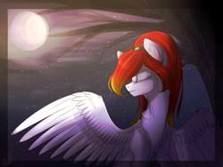 Size: 1024x768 | Tagged: safe, artist:orfartina, oc, oc only, pegasus, pony, moon, night, solo, tree