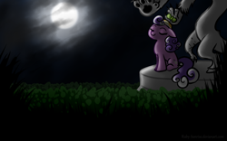 Size: 1440x900 | Tagged: safe, artist:ruby-sunrise, discord, screwball, based on song and pmv, daddy discord, hat, moon, night, propeller hat, statue, statue discord