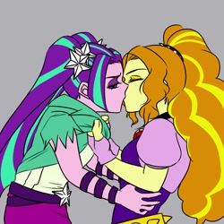 Size: 1000x1000 | Tagged: safe, artist:raika0306, adagio dazzle, aria blaze, equestria girls, adaria, female, imminent kissing, kissing, lesbian, shipping