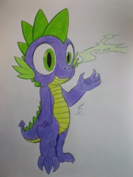 Size: 3216x4288 | Tagged: safe, artist:scribblepwn3, spike, dragon, colored pencil drawing, green smoke, solo, traditional art