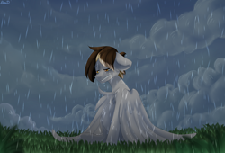 Size: 3000x2035 | Tagged: safe, artist:gnidagovnida, oc, oc only, crying, rain, sad