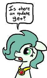 Size: 235x389 | Tagged: safe, artist:ficficponyfic, oc, oc only, oc:emerald jewel, colt quest, explicit source, femboy, foal, irony, is there an update yet?, male, necklace, trap