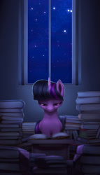 Size: 1000x1743 | Tagged: safe, artist:rodrigues404, twilight sparkle, twilight sparkle (alicorn), alicorn, pony, book, female, mare, night, reading, solo